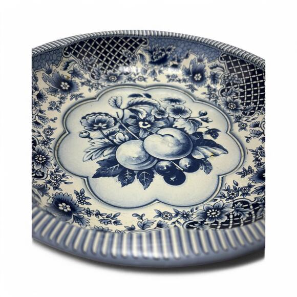 Vintage 1971 Daher Decorated Ware Blue & White Floral Fruit Tin Plate England - Picture 4 of 6